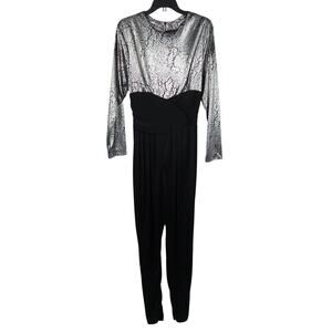 Vintage 80s Calhoun Metallic Silver and Black Jumpsuit S